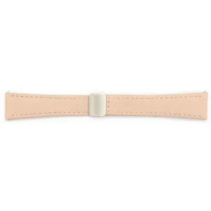Pink leather watch strap replacement band with silver magnetic clasp for smartwatches.