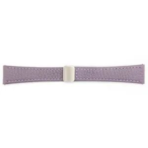 Purple litchi grain leather watch strap featuring a convenient magnetic metal clasp main showcase.