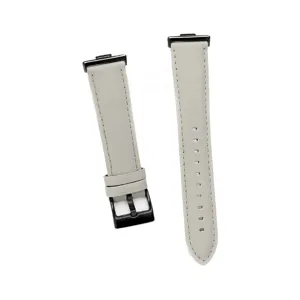 Premium light grey leather watch strap with black buckle replacement accessory for smart watch.