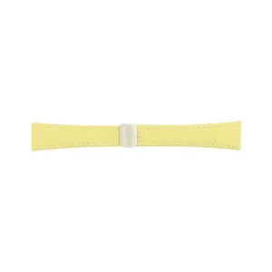 Yellow genuine leather watch strap with secure metal magnetic closure, elegant design.