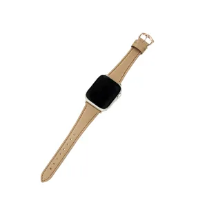 Leren horlogebandje in khaki compatibel met Apple Watch, stijlvolle vervangingsband met gesp.
