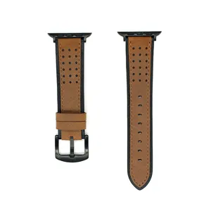 Cinturino in pelle vintage compatibile con smartwatch, cinturino marrone con fibbia nera