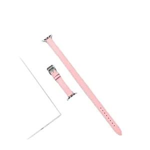 Cinturino per orologio a doppio giro in pelle rosa compatibile con Apple Watch chic.