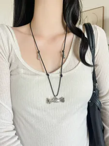 Collana con ciondolo caramella argento stile coreano design di nicchia corda nera gioiello