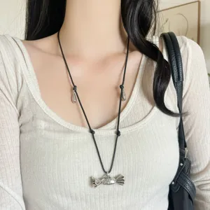 Collana con ciondolo a caramella in argento stile coreano da donna catena maglione