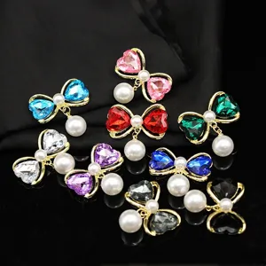 Korean Sweet Bow Pearl Alloy Rhinestone Pendant DIY Hair Accessories Fashion Jewelry Craft Charms For Women