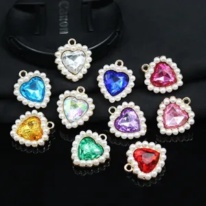 Alloy Heart Shaped Pendant Charm With Artificial Pearl And Rhinestone For DIY Hair Bow Apparel Jewelry Making