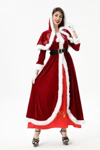 Conjunto de disfraz de Navidad de Papá Noel mujer vestido de terciopelo con capucha.