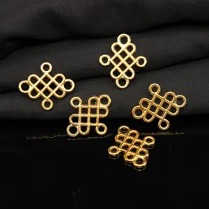 Ancient Style DIY Jewelry Accessories 18K Gold Plated Zinc Alloy Square Four Hole Chinese Knot Pendant For Craft Decor