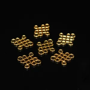 Gold alloy Chinese knot square four hole DIY jewelry pendant for hair accessories crafts.