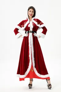 Conjunto de vestido de terciopelo navideño con capa con capucha borde de felpa para fiesta.