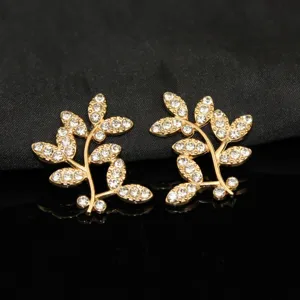 Accessori per capelli DIY in lega dorata con foglie di strass e lucenti componenti per gioielli.