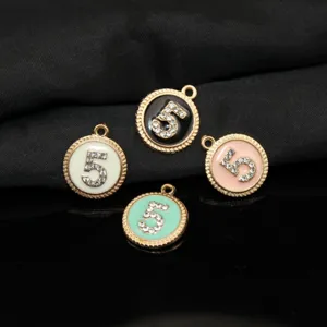 DIY enamel rhinestone number 5 metal charm pendant for jewelry making bracelets crafts