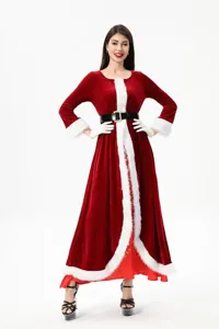 Disfraz de Navidad mujer vestido largo de terciopelo rojo para fiesta espectáculo