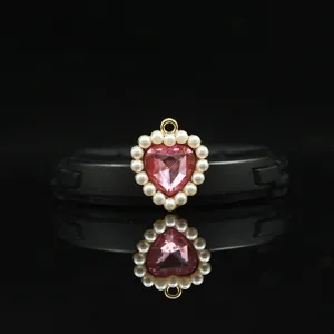 Alloy heart rhinestone pearl pendant DIY charm for bow headwear apparel decorative buckle.