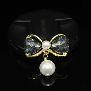 Gold bow pearl crystal jewelry diy accessory, sweet heart rhinestone charm for handmade crafts.