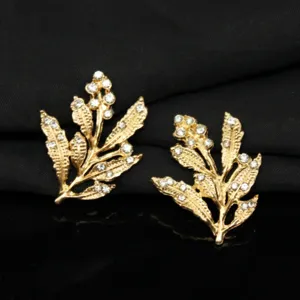 Gold alloy rhinestone branch leaf DIY hair accessories component for bridal hairpin and fan decor.