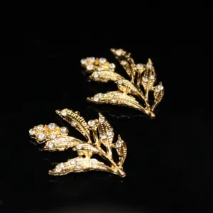 Rhinestone leaf branch alloy DIY hair accessory detail view showing sparkling clear crystals.