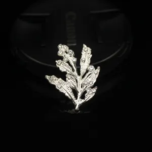 Silver alloy rhinestone leaf branch DIY hair accessory for bridal craft hairpin details
