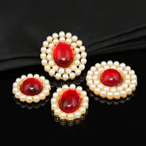 Alloy pearl red gemstone DIY accessories for bridal hair headdress and round fan decoration.