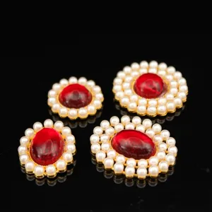 Alloy red gemstone pearl DIY accessory detail for bridal hair ornaments and round fan decor