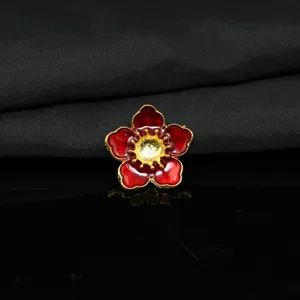 Ciondolo fiore smalto rosso accessorio gioielli fai da te bordo oro forcella retrò deco
