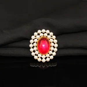 Alloy double-layer pearl inlaid red gemstone DIY bridal hair accessory craft decoration