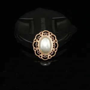 Vintage rose gold alloy oval faux pearl filigree craft button diy accessory for shoes hair decor