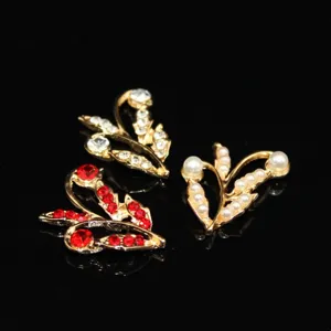 Alloy pearl rhinestone branch leaf jewelry accessories for DIY hairpin craft decoration parts