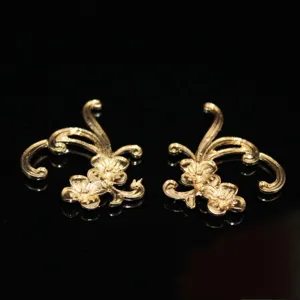 Detail view of the symmetrical floral branch DIY alloy Hanfu hair accessory components.