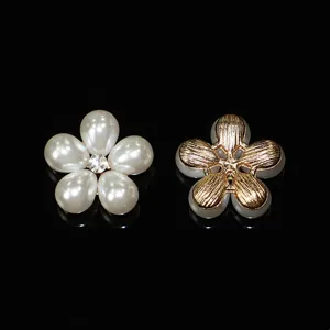 Pearl rhinestone flower alloy charm accessory, front and back view showing exquisite details.