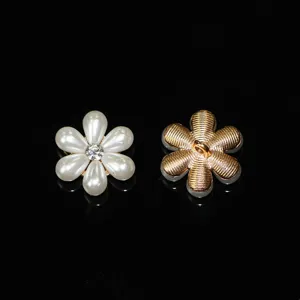 Pearl rhinestone flower alloy button detail, DIY handmade hair accessory and clothing parts.