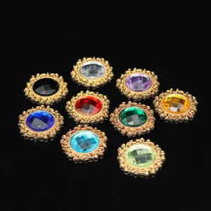 Korean alloy lace rhinestone round gemstone buttons for DIY bridal shoes hair accessories.