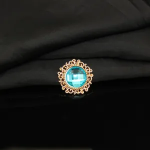 Gold alloy rhinestone round blue gemstone button DIY wedding apparel hair accessory craft 1pc