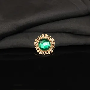 Gold tone alloy round rhinestone green gem decorative buckle diy craft accessory for apparel