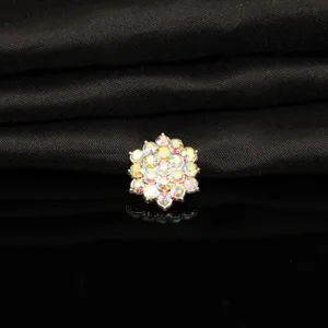 Bottone per capelli fai da te in lega con fiocco di neve in strass, bottone di cristallo luminoso.