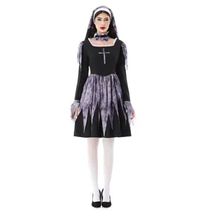 Halloween adult nun cosplay sexy cross dress costume for women carnival party performance.
