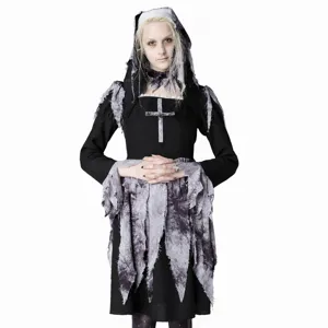Halloween spooky black nun cosplay costume dress with cross headpiece for carnival party