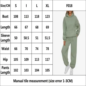 Tabella delle taglie per set da donna due pezzi felpa con cappuccio e pantaloni verde