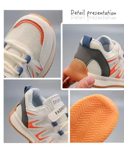 Close-up details of breathable mesh and anti-slip rubber sole for kids' sneakers