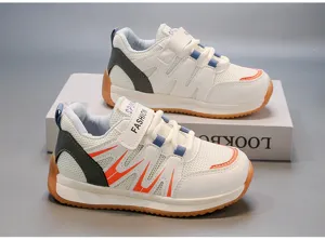 Close-up detail of breathable mesh children's sports sneakers with Velcro straps