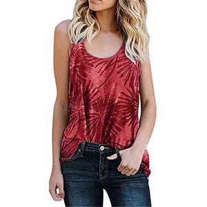 Casual women's red floral tank top with a comfortable round neck design