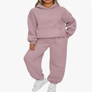 Set due pezzi da donna con felpa con cappuccio e pantaloni sportivi rosa antico casual