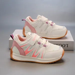 Pink and white breathable mesh sneakers for children with lightweight soft soles