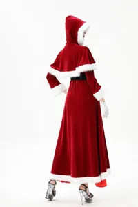 Disfraz de Navidad para mujer vestido de Santa Claus rojo de terciopelo con capucha y peluche.