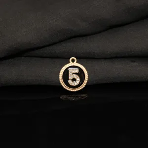 Zinc alloy number 5 pendant with black enamel and rhinestones for DIY jewelry making crafts.