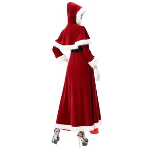 Disfraz de Navidad mujer vestido terciopelo rojo con capa con capucha fiesta evento