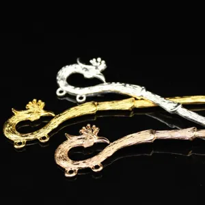 Detail shot of antique style phoenix hairpin DIY metal base accessories, three metallic colors.