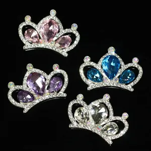 DIY alloy rhinestone crown hair accessory material, colorful crystal tiara charms for kids.