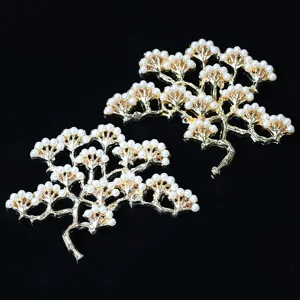 Gold alloy pine tree pearl hair accessory DIY hairpin fan decoration elegant craft piece